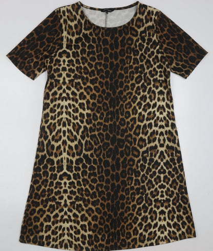 Peacocks Womens Brown Animal Print Polyester A-Line  Size 14  Crew Neck Pullover