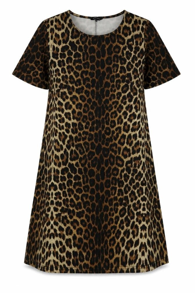 Peacocks Womens Brown Animal Print Polyester A-Line  Size 14  Crew Neck Pullover