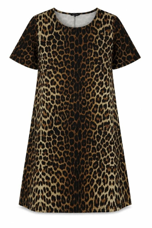 Peacocks Womens Brown Animal Print Polyester A-Line  Size 14  Crew Neck Pullover