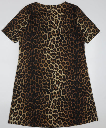 Peacocks Womens Brown Animal Print Polyester A-Line  Size 14  Crew Neck Pullover