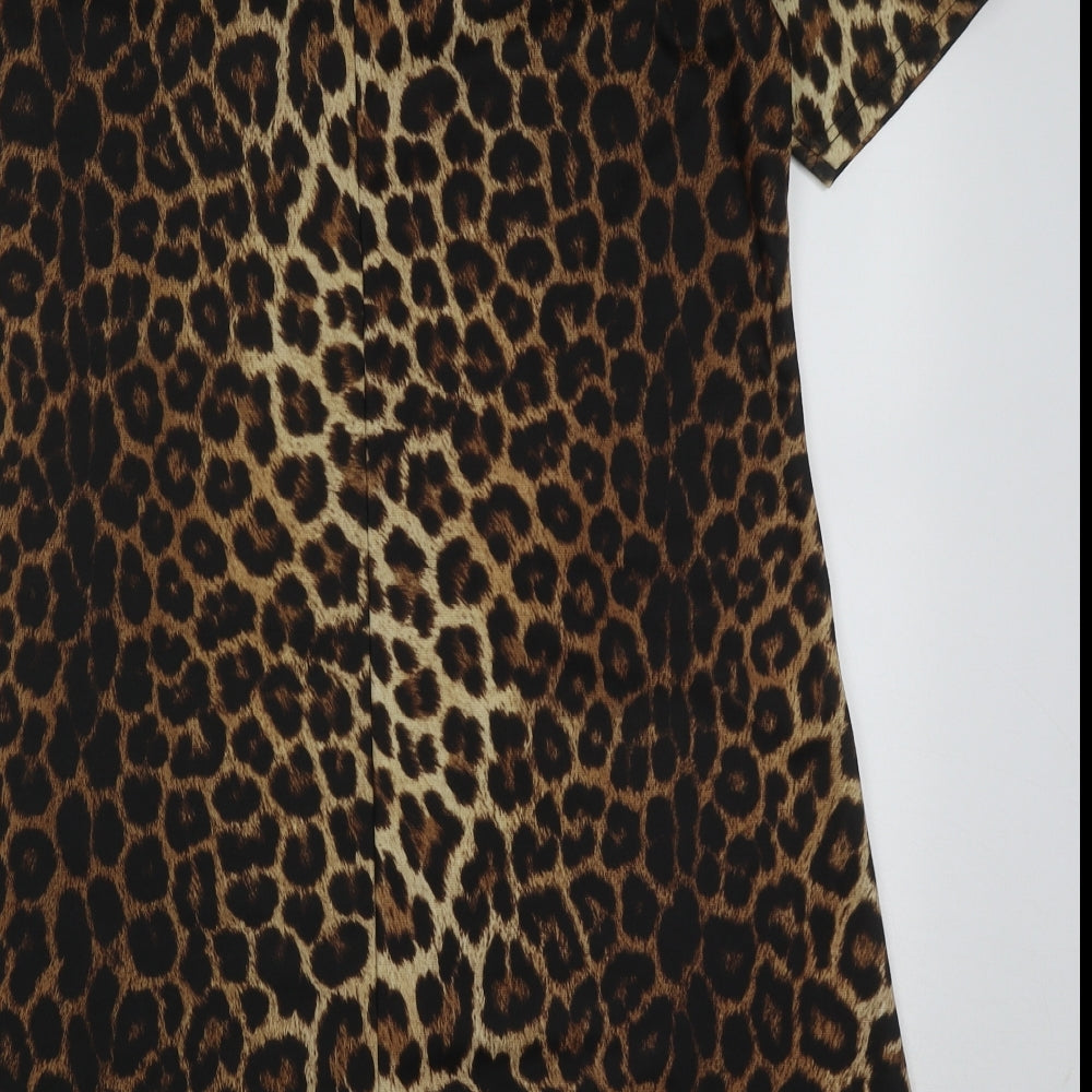 Peacocks Womens Brown Animal Print Polyester A-Line  Size 14  Crew Neck Pullover