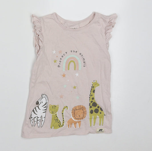 George Girls Pink  Cotton Basic T-Shirt Size 4-5 Years Crew Neck Pullover - protect the animals