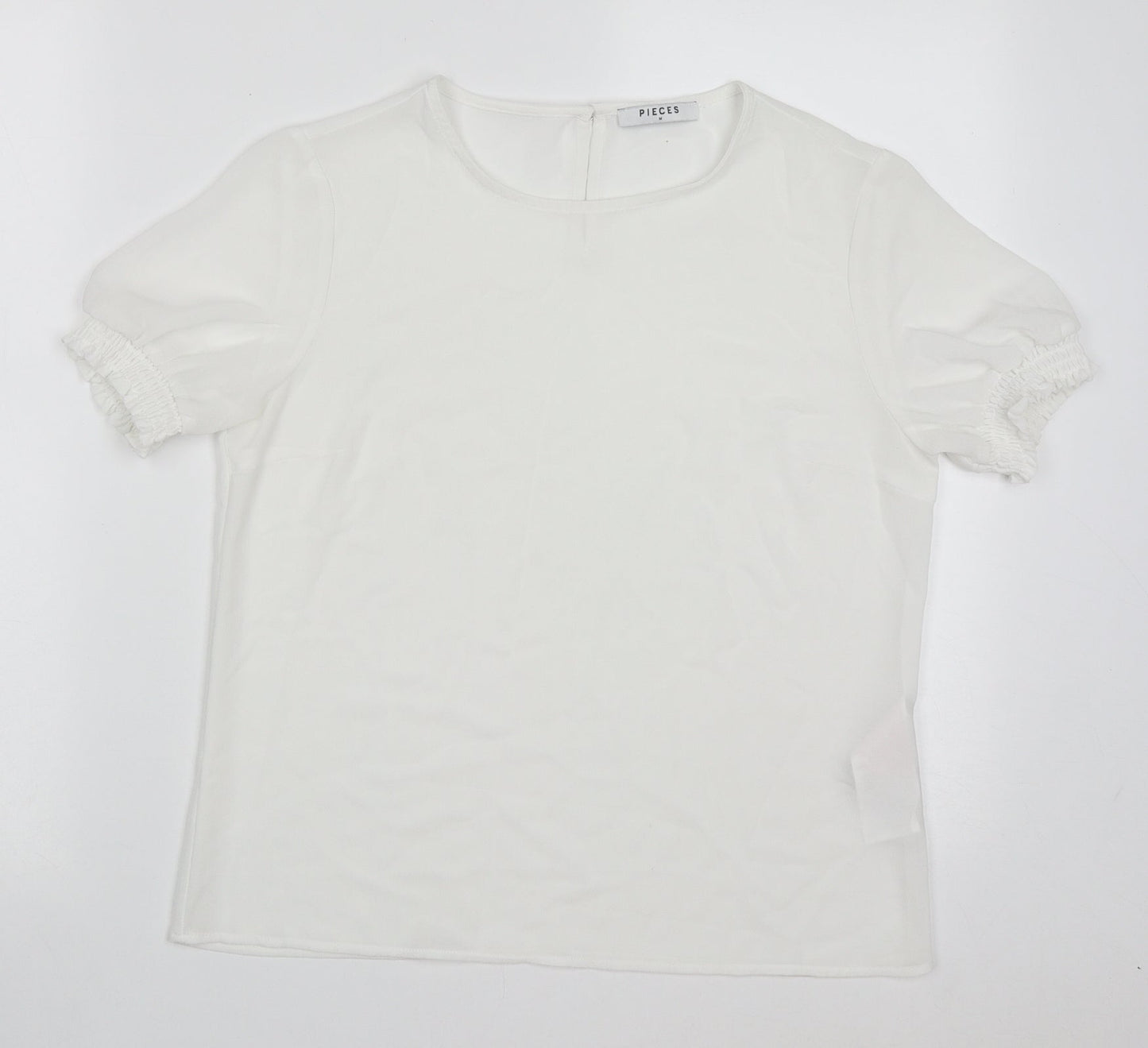 Pieces Womens White  Polyester Basic T-Shirt Size M Crew Neck