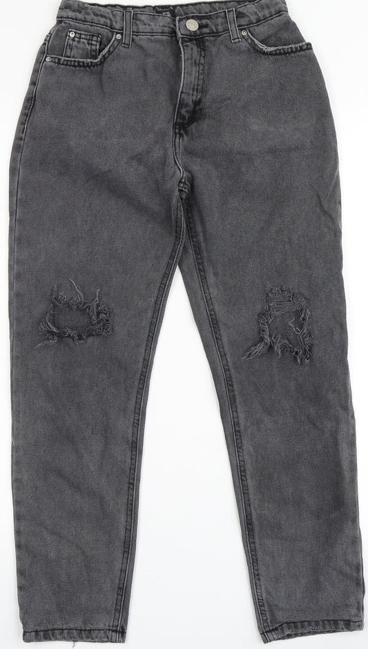 River Island Girls Black  100% Cotton Straight Jeans Size 11 Years  Regular Zip - MOM FIT