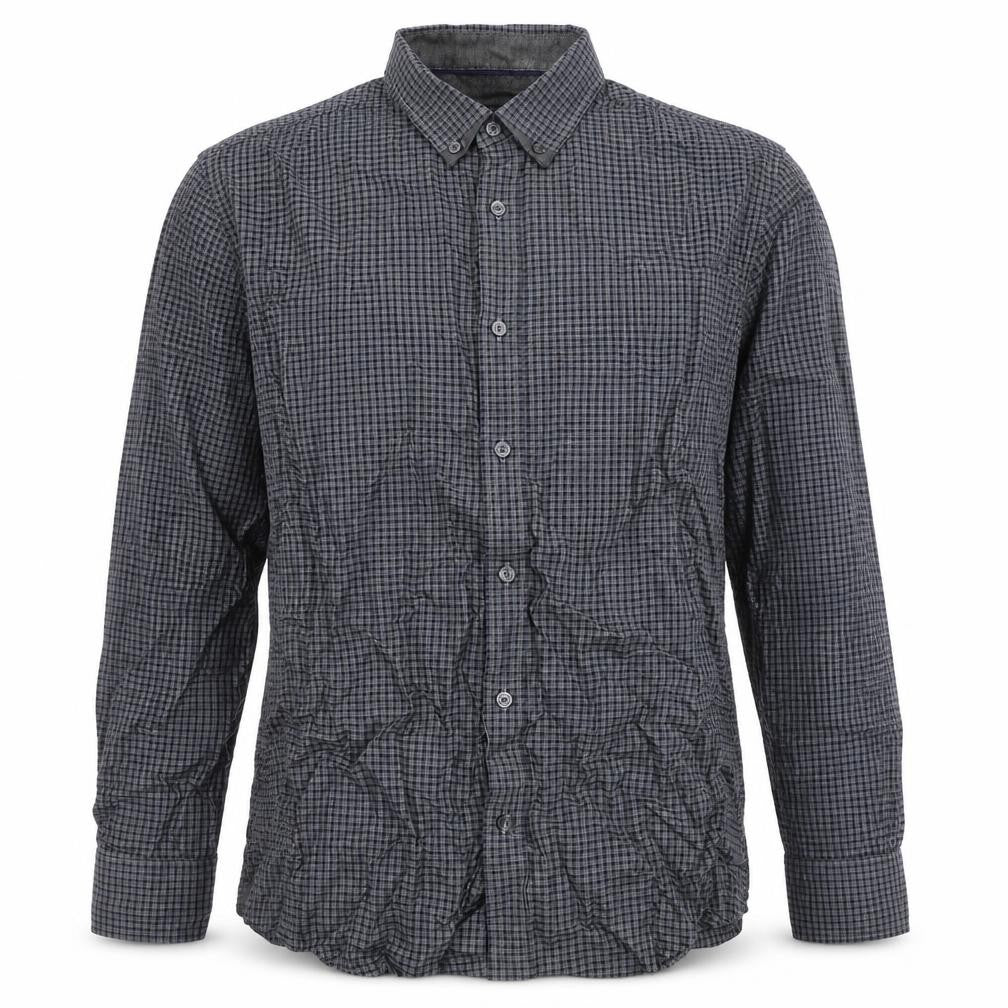 Autograph Mens Blue Check Polyester  Button-Up Size L Round Neck Button