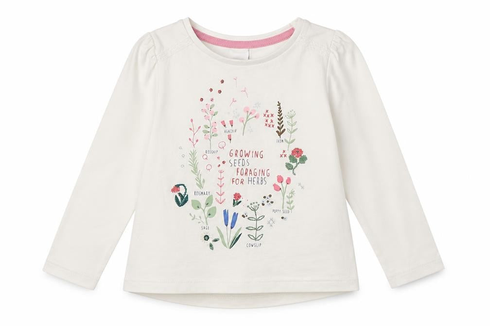 Mini Club Girls White  Cotton Basic Casual Size 9-12 Months Round Neck  - Flowers