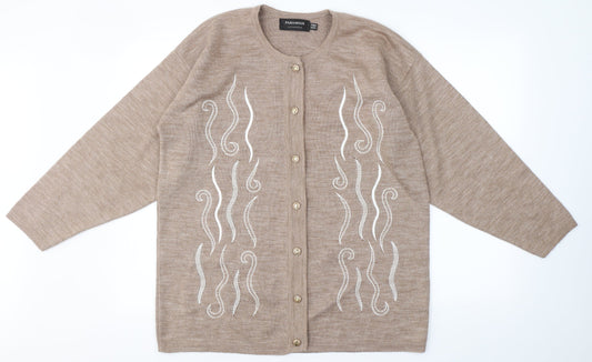 Paramour Womens Beige Round Neck  Polyester Cardigan Jumper One Size