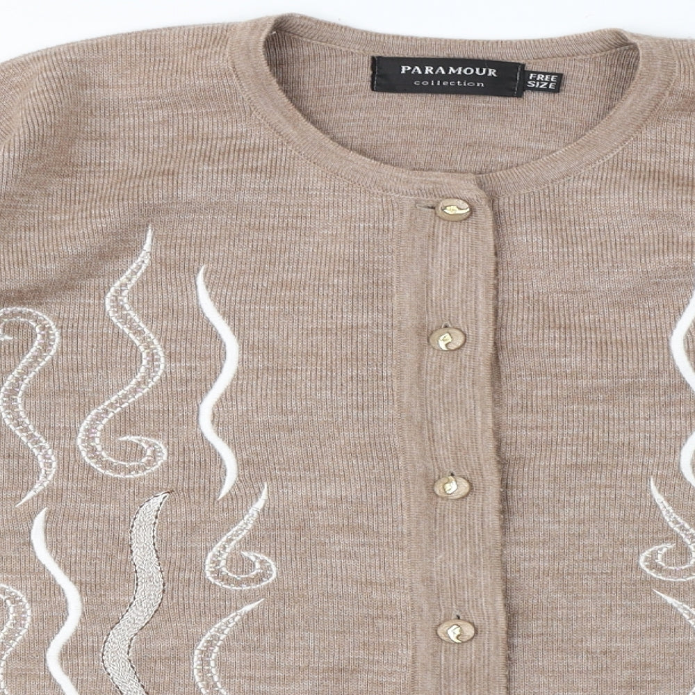 Paramour Womens Beige Round Neck  Polyester Cardigan Jumper One Size
