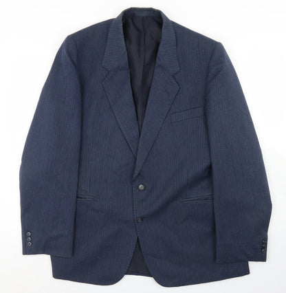 Canda Mens Blue Striped Wool Jacket Blazer Size 44