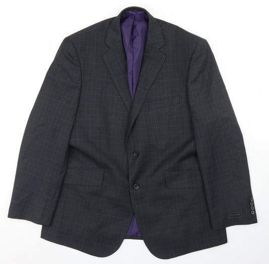 Jack Reid Mens Grey Plaid Polyester Jacket Blazer Size 42