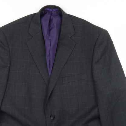 Jack Reid Mens Grey Plaid Polyester Jacket Blazer Size 42