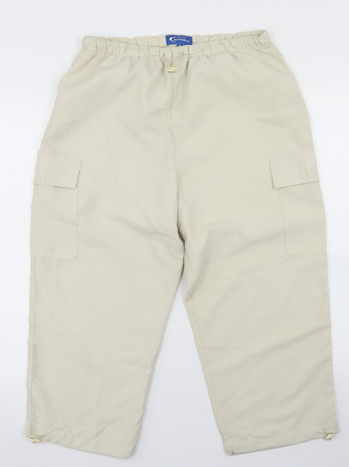 Nutshell Womens Beige  Polyester Cargo Trousers Size M L21 in Regular Drawstring