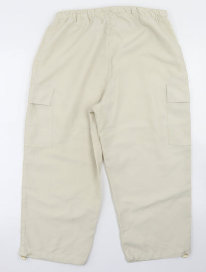 Nutshell Womens Beige  Polyester Cargo Trousers Size M L21 in Regular Drawstring