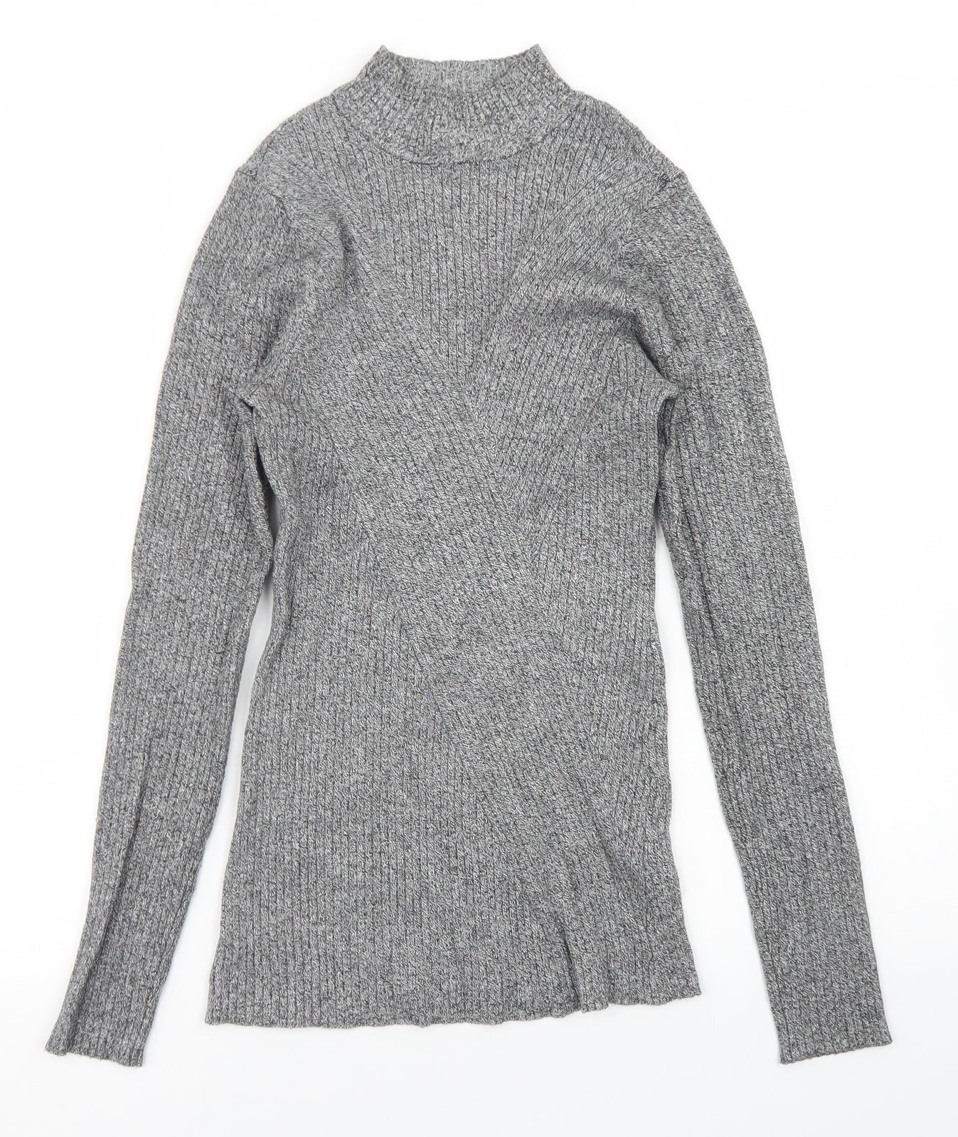 H&M Womens Grey Mock Neck  Viscose Pullover Jumper Size S