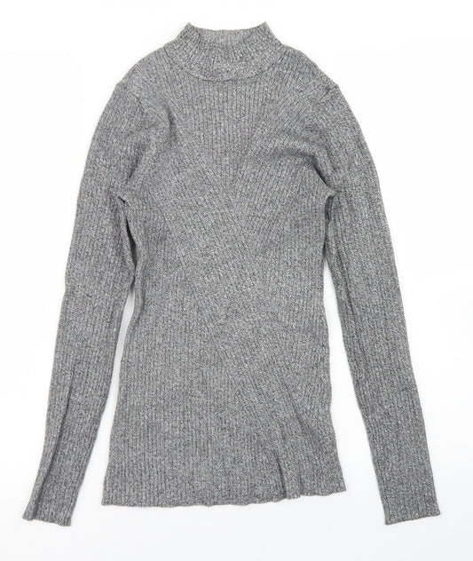 H&M Womens Grey Mock Neck  Viscose Pullover Jumper Size S
