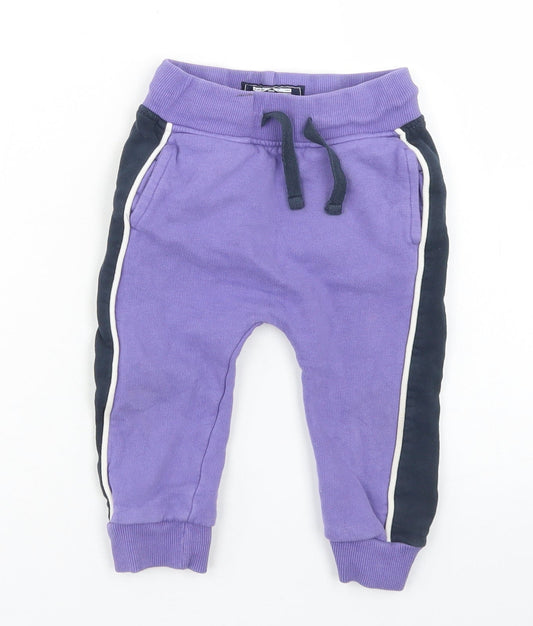 NEXT Girls Purple Colourblock Cotton Jogger Trousers Size 12-18 Months  Drawstring