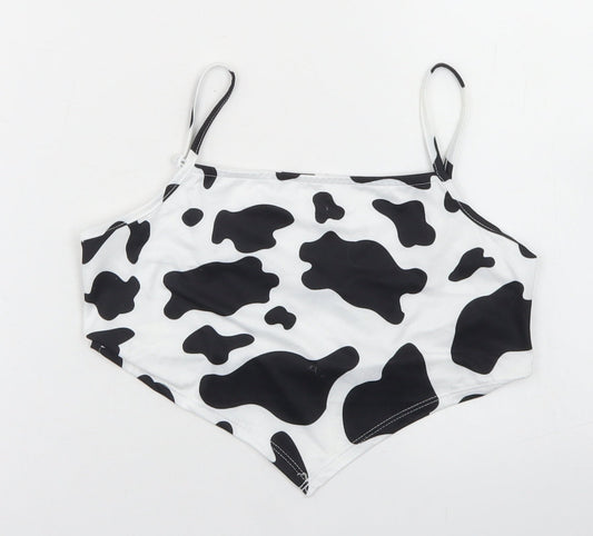 SheIn Girls White Animal Print Polyester Cropped Tank Size 11-12 Years Round Neck  - Cow Print, Bandana Top