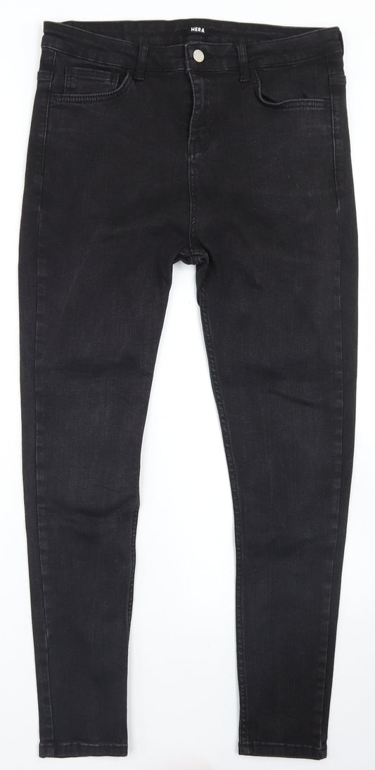 Preloved Hera Womens Black  Cotton Skinny Jeans Size 32 in L26 in Regular Button - Front