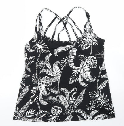 Preloved Pep & Co Womens Black Floral Viscose Basic Tank Size L Round Neck - Front