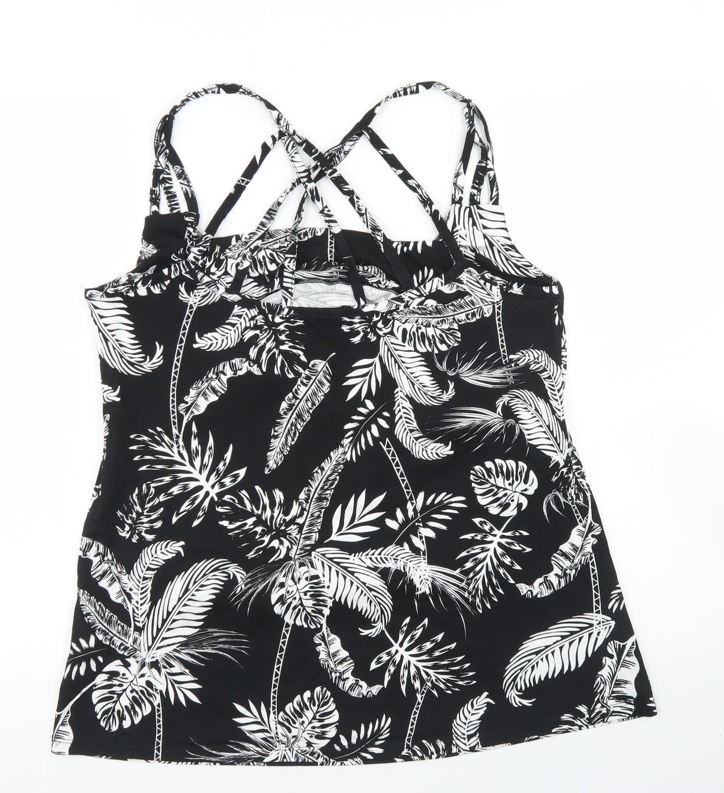 Pep & Co Womens Black Floral Viscose Basic Tank Size L Round Neck