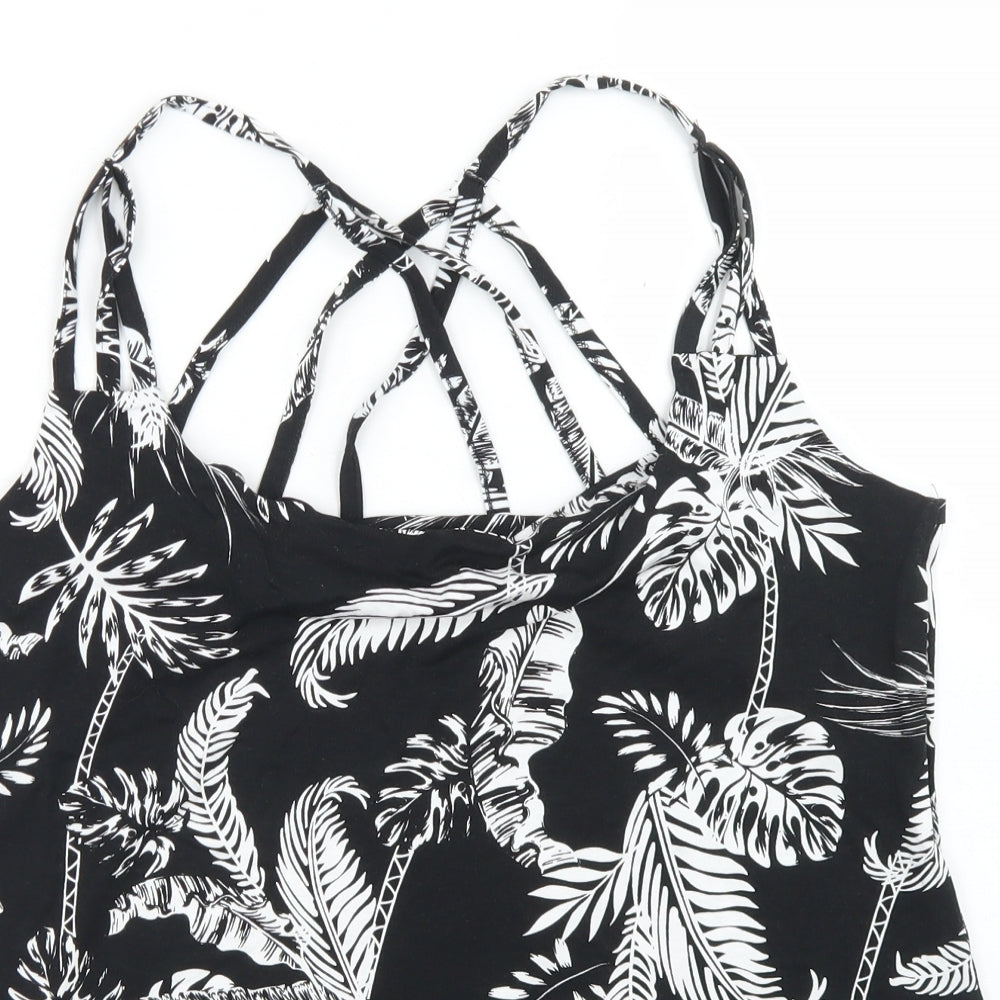 Pep & Co Womens Black Floral Viscose Basic Tank Size L Round Neck