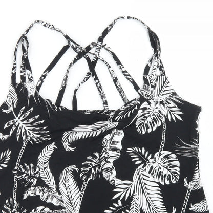 Preloved Pep & Co Womens Black Floral Viscose Basic Tank Size L Round Neck - Detail