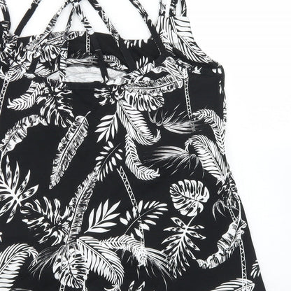 Preloved Pep & Co Womens Black Floral Viscose Basic Tank Size L Round Neck - Label