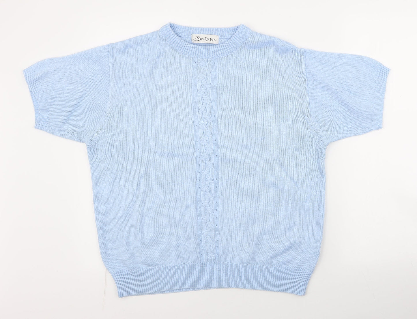 Berkertex Womens Blue Round Neck Geometric Acrylic Pullover Jumper Size 14