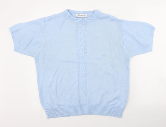 Berkertex Womens Blue Round Neck Geometric Acrylic Pullover Jumper Size 14