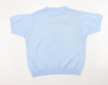 Berkertex Womens Blue Round Neck Geometric Acrylic Pullover Jumper Size 14