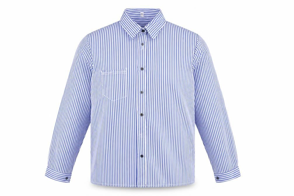 Preworn Mens Blue Striped Polyester  Button-Up Size XL Collared Button