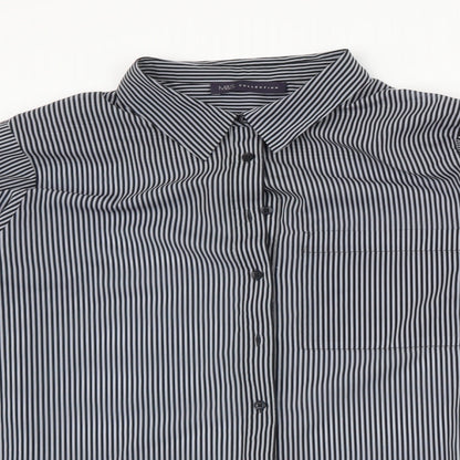 Preloved Marks and Spencer Womens Black Striped Polyester Basic Blouse Size 20 Collared - Detail