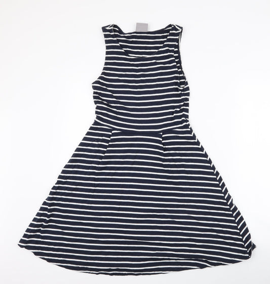 Vera Moda Womens Blue Striped Polyester Skater Dress  Size S  Round Neck Pullover
