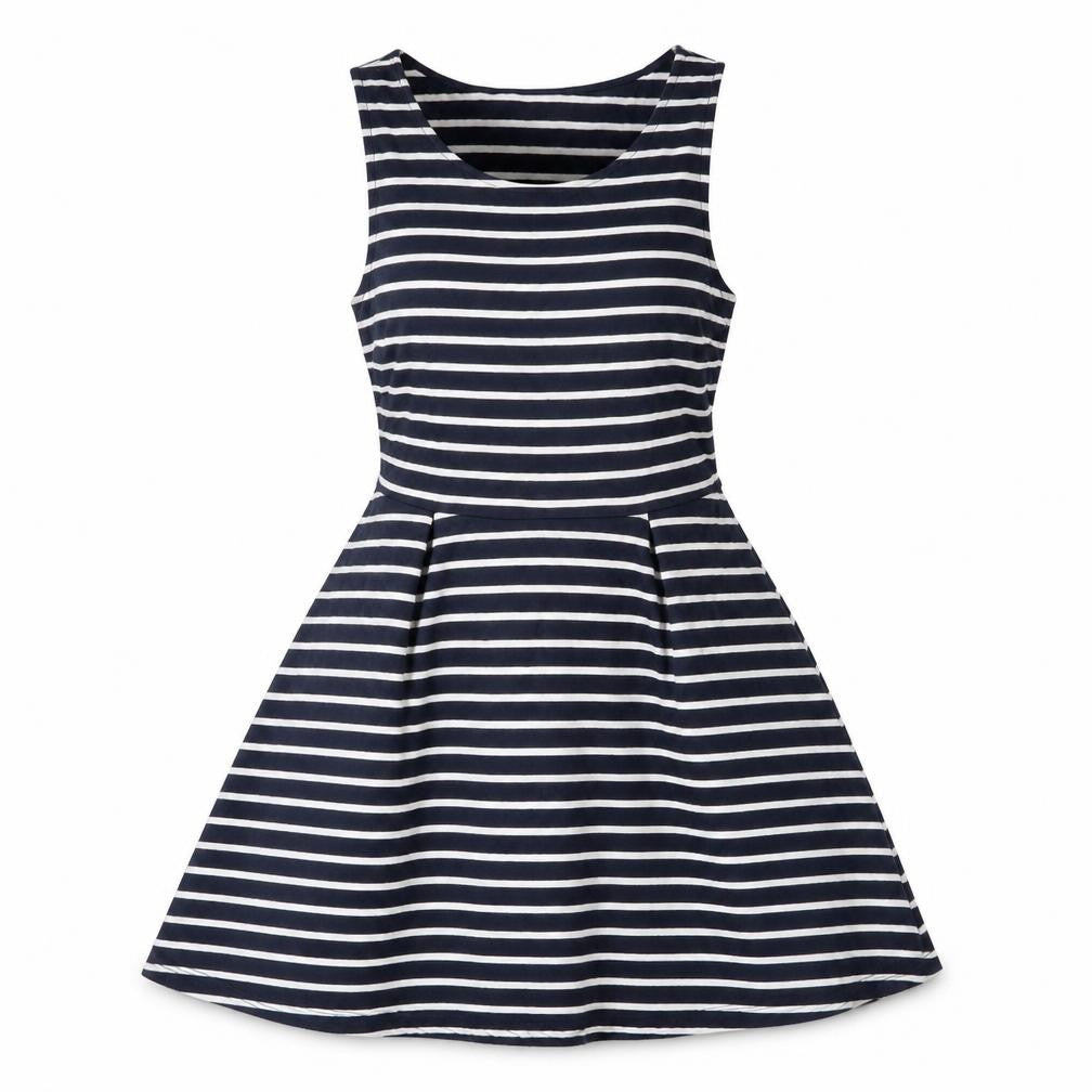 Vera Moda Womens Blue Striped Polyester Skater Dress  Size S  Round Neck Pullover