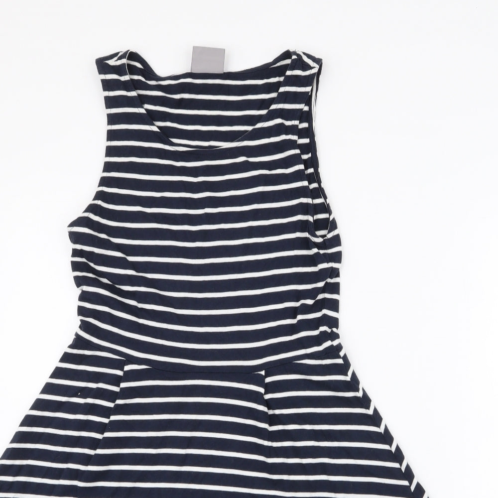 Vera Moda Womens Blue Striped Polyester Skater Dress  Size S  Round Neck Pullover