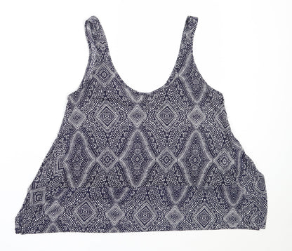 H&M Womens Blue Geometric Polyester Basic Tank Size S Round Neck