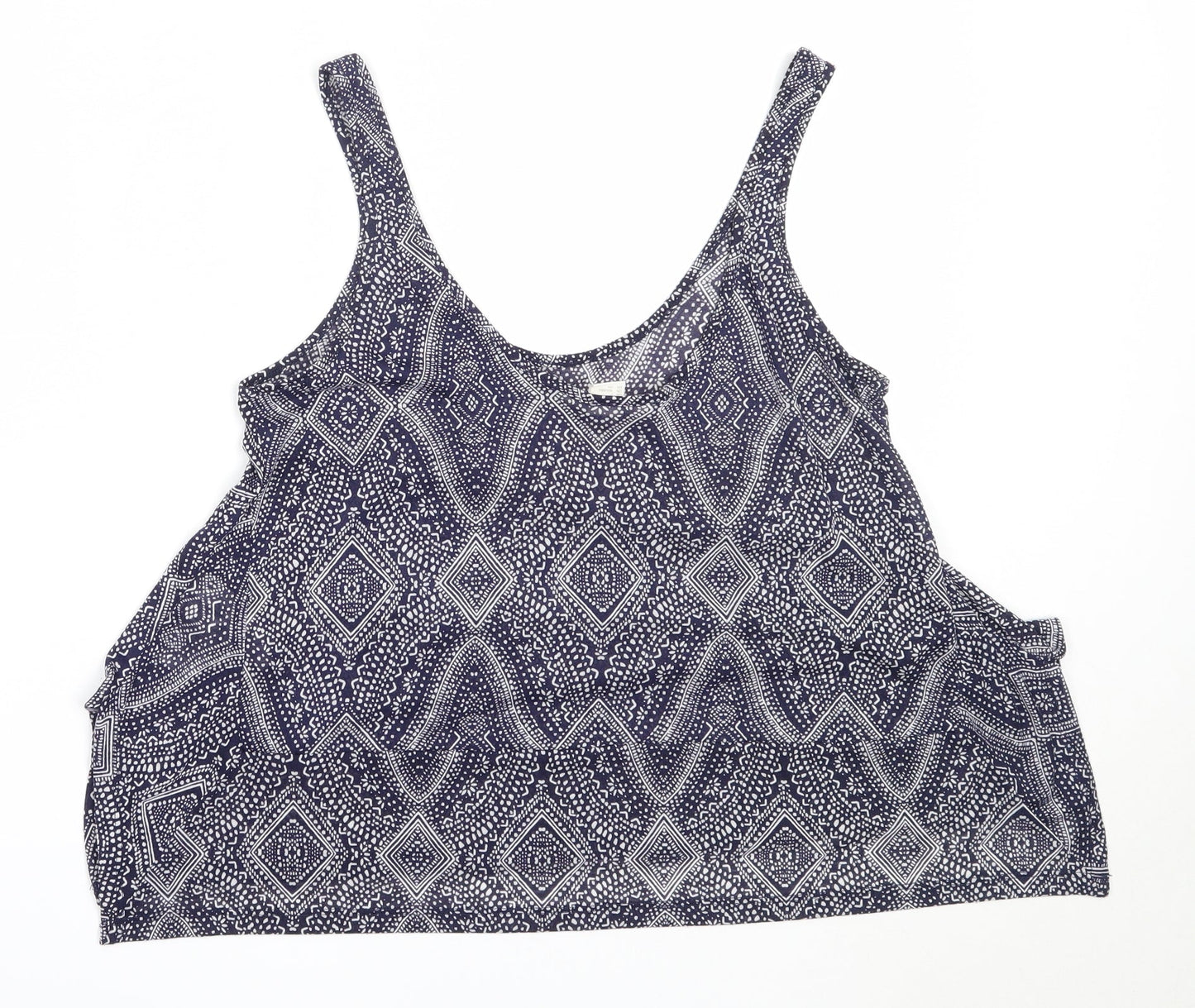 H&M Womens Blue Geometric Polyester Basic Tank Size S Round Neck