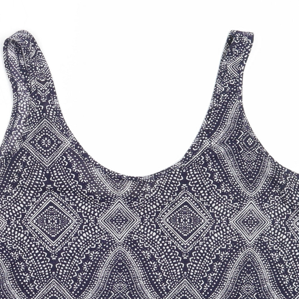 H&M Womens Blue Geometric Polyester Basic Tank Size S Round Neck
