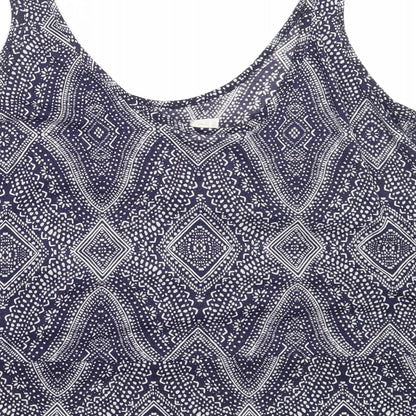 H&M Womens Blue Geometric Polyester Basic Tank Size S Round Neck