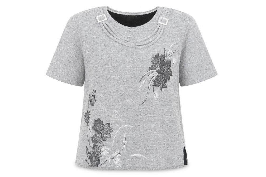 Sukhmani Womens Grey  Polyester Basic Blouse Size L Round Neck