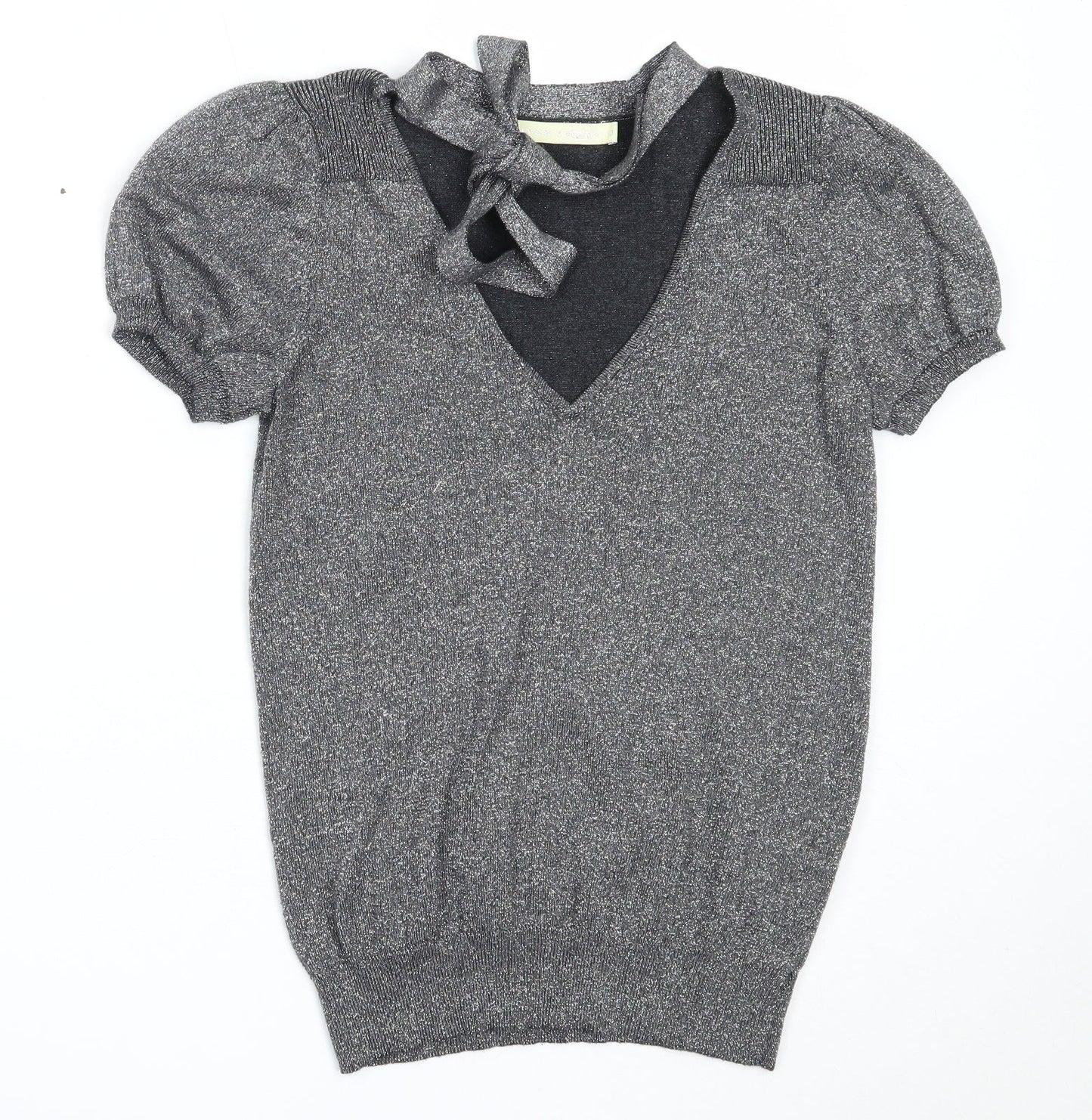 River Island Womens Silver V-Neck  Cotton Pullover Jumper Size 10