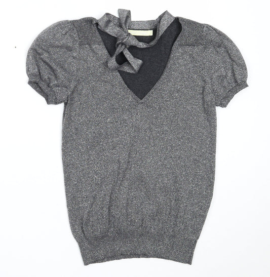 River Island Womens Silver V-Neck  Cotton Pullover Jumper Size 10