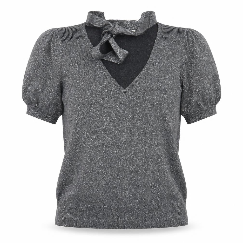 River Island Womens Silver V-Neck  Cotton Pullover Jumper Size 10