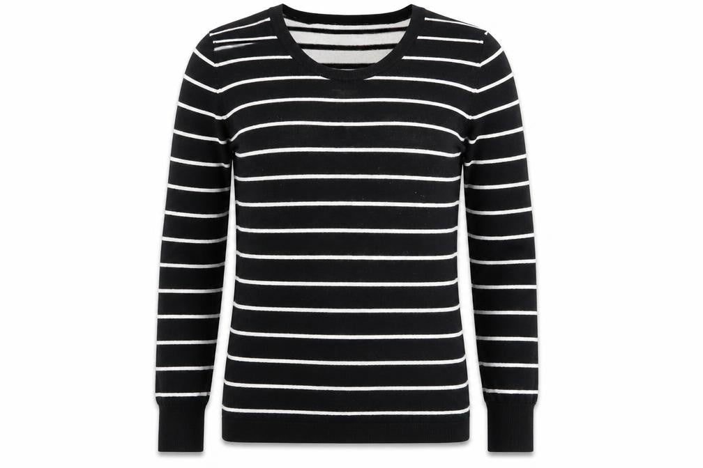 Linea Womens Black Round Neck Striped Wool Pullover Jumper Size S