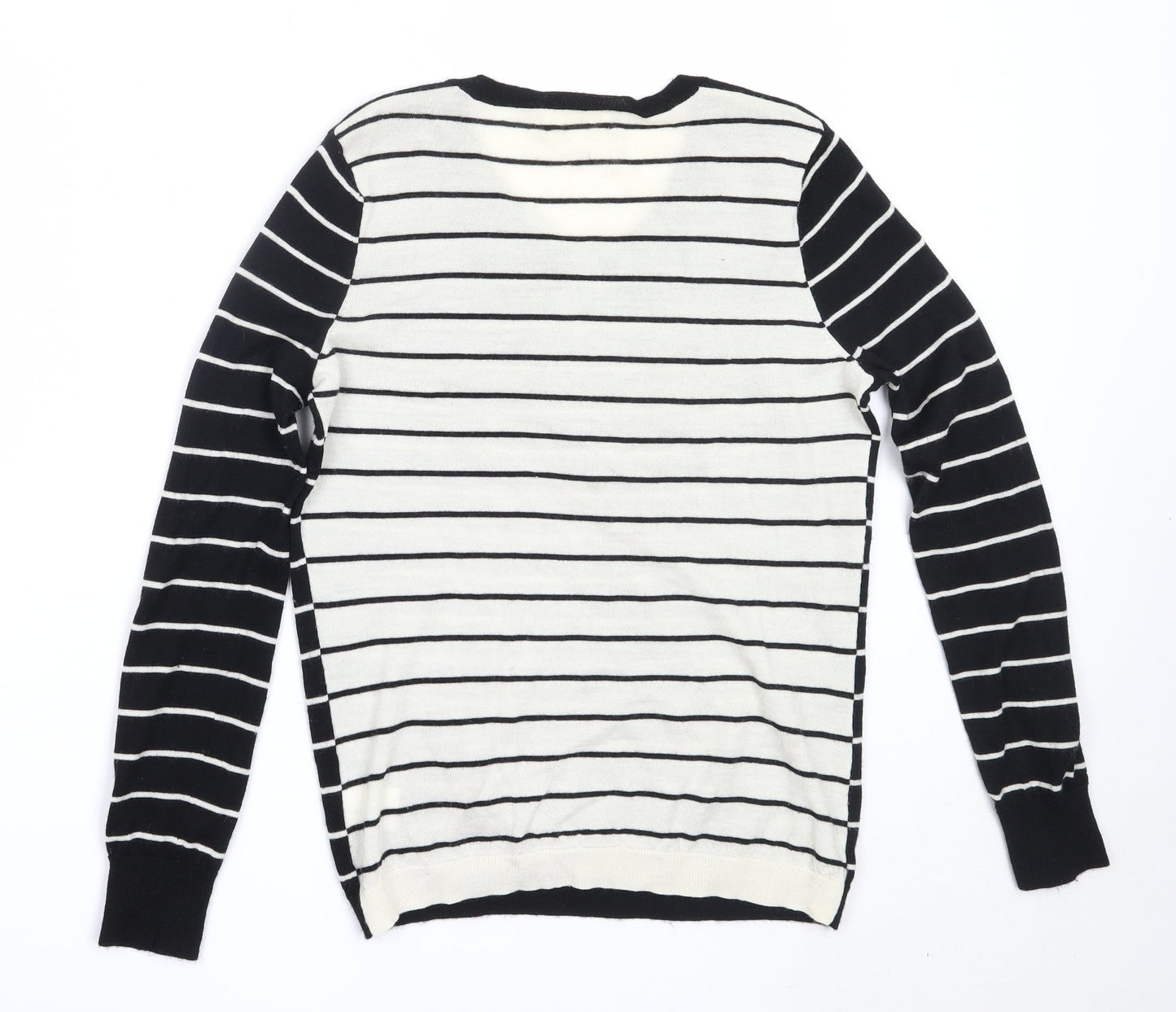 Linea Womens Black Round Neck Striped Wool Pullover Jumper Size S