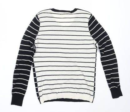 Linea Womens Black Round Neck Striped Wool Pullover Jumper Size S