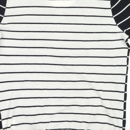 Linea Womens Black Round Neck Striped Wool Pullover Jumper Size S