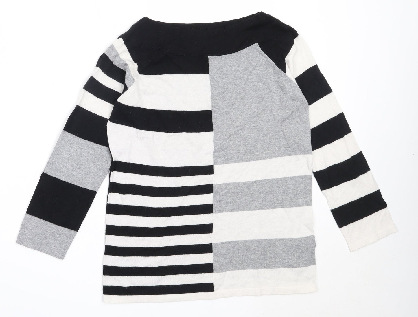 NEXT Womens Black Round Neck Striped Cotton Pullover Jumper Size 8