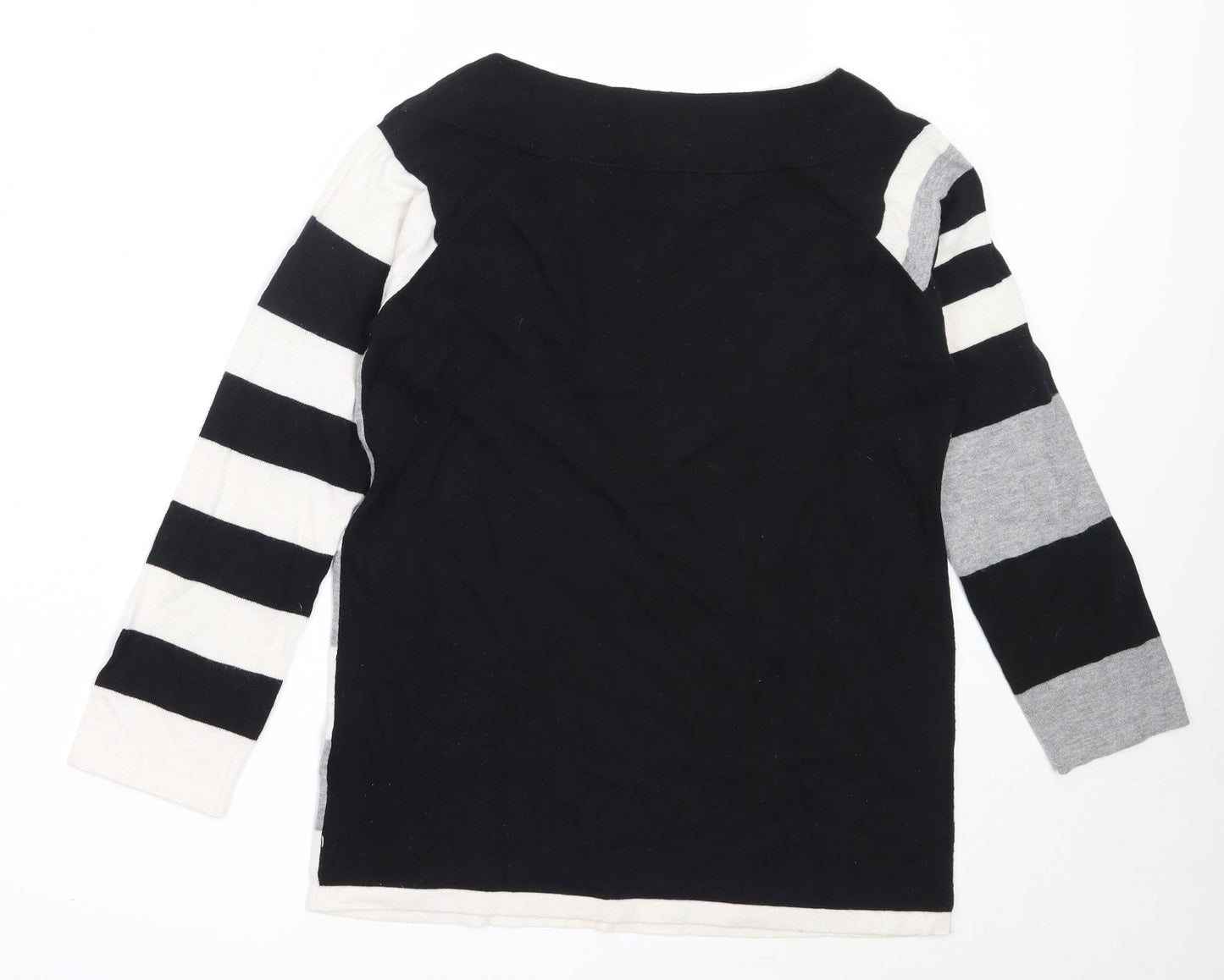 NEXT Womens Black Round Neck Striped Cotton Pullover Jumper Size 8