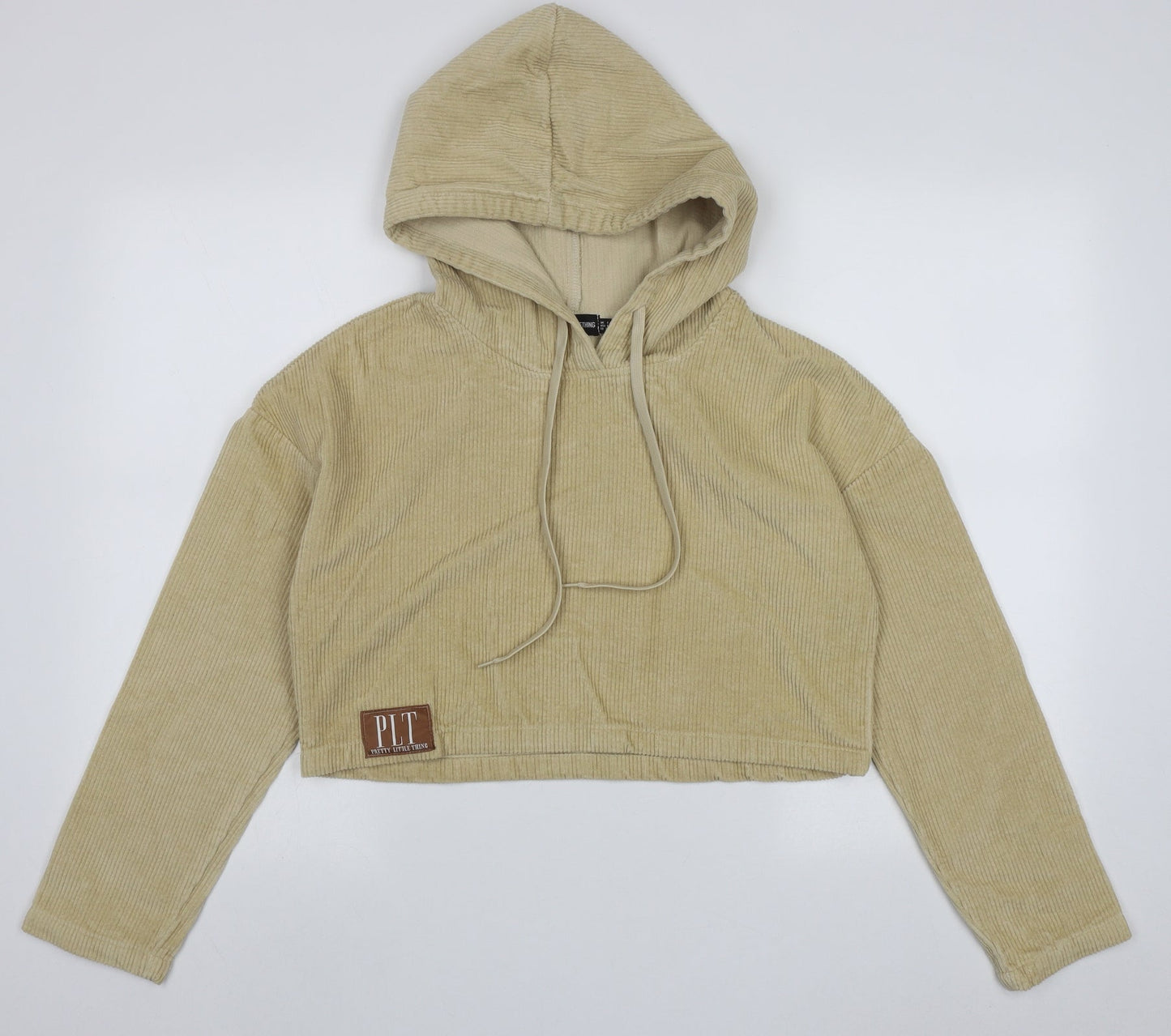 PRETTYLITTLETHING Womens Beige  Cotton Pullover Hoodie Size 4  Pullover